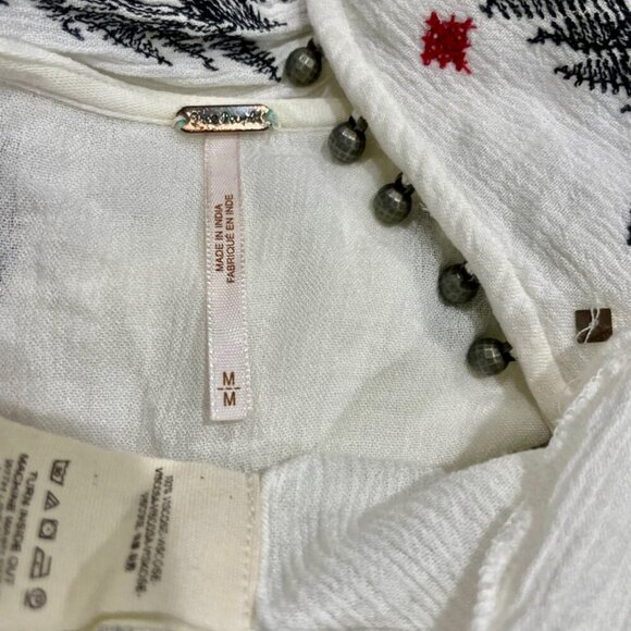 ICONIC BOHO WESTERN FREE PEOPLE EMBROIDERED STUDDED V NECK BLOUSE OFF WHITE SZ M - Picture 11 of 16